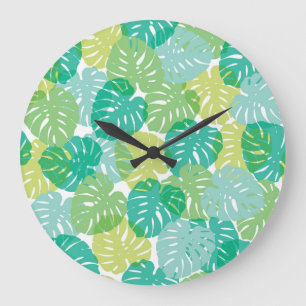 Grande Horloge Ronde Plante de fromage exotique : Monstère tropicale