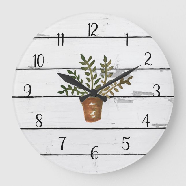 Grande Horloge Ronde Plante de Pot Gardener Rustic Shiplap  (Recto)