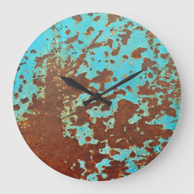 Grande Horloge Ronde plaque métallique rouille tôle bleu grunge rouille (Recto)