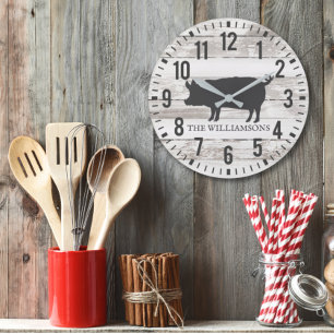 Grande Horloge Ronde Plaques Rustiques Chippy Personnalisé Nom de famil