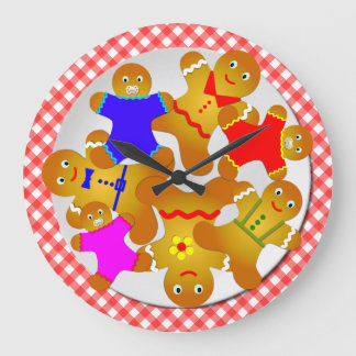 Grande Horloge Ronde Plat rouge de nappe de guingan des bonhommes en