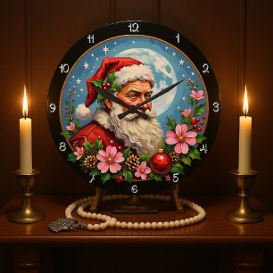 Grande Horloge Ronde Pleine lune artistique du Père Noël