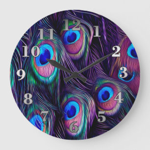 Grande Horloge Ronde Plume de paon