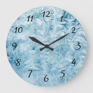 Grande Horloge Ronde Plumes Abstraites et flocons de neige