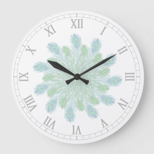 Grande Horloge Ronde Plumes chics à la mode de paon