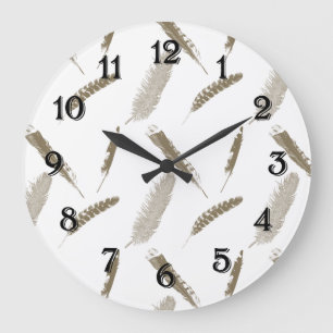Grande Horloge Ronde Plumes d'or