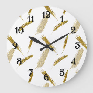 Grande Horloge Ronde Plumes dorées