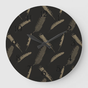 Grande Horloge Ronde Plumes dorées