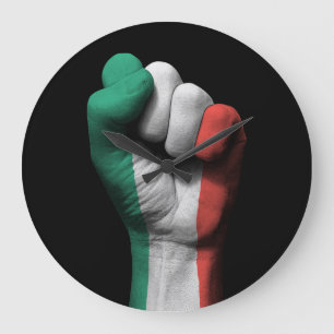 Grande Horloge Ronde Poing serré augmenté avec le drapeau italien