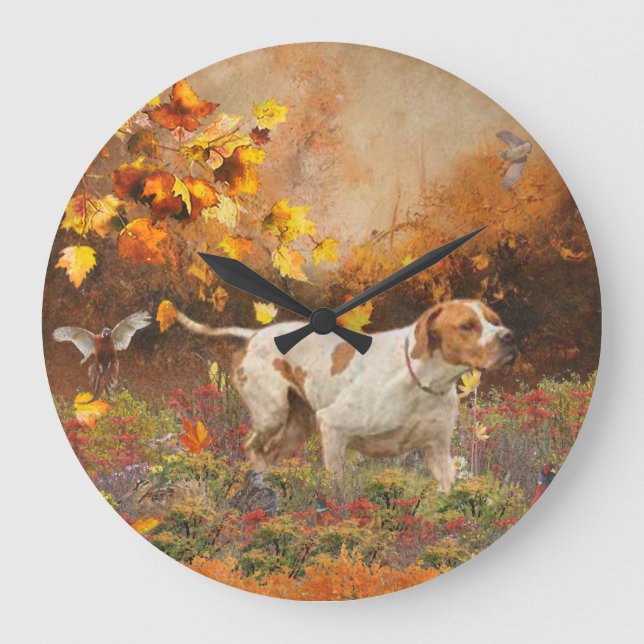 Grande Horloge Ronde Pointeur anglais, Panneau Tapisserie automne (Recto)