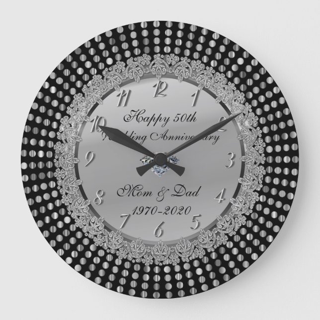 Grande Horloge Ronde Points argentés,Noir 50e anniversaire de mariage (Recto)