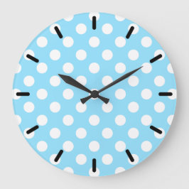 Grande Horloge Ronde Points blancs sur bleu clair