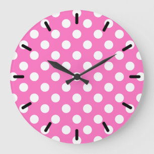 Grande Horloge Ronde Points blancs sur rose