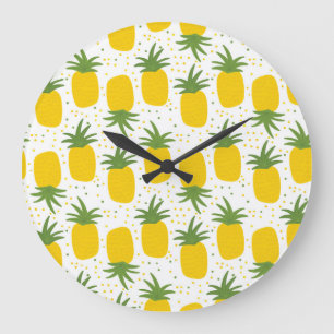 Grande Horloge Ronde Points d'ananas : Conception de fruits d'été