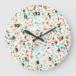 Grande Horloge Ronde Points de couleur et Motif circulaire + votre text
