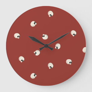 Grande Horloge Ronde Points de crâne Kawaii mignons aléatoires rouges