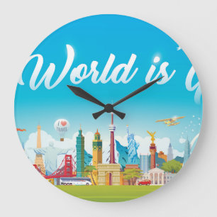 Grande Horloge Ronde Points de repère mondiaux : Ensemble Vintage de vo