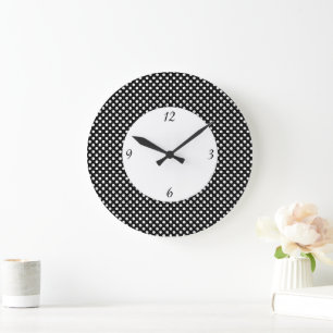 Grande Horloge Ronde Points noirs et blancs à la mode avec des chiffres