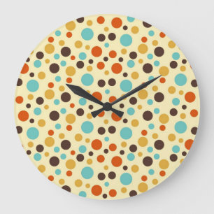Grande Horloge Ronde Points Polka Rétro Couleurs Bleu Jaune Rouge