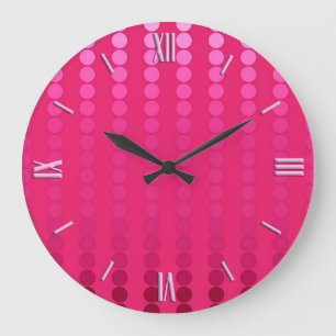 Grande Horloge Ronde Points satinés - nuances rose fuchsia