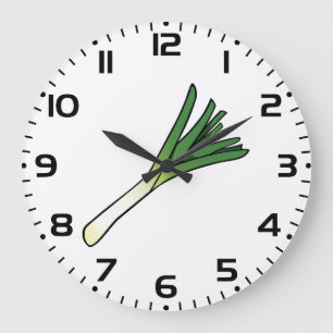 Grande Horloge Ronde Poireau végétal simple vert