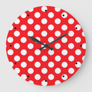 Grande Horloge Ronde Pois blanc sur l'arrière - plan rouge