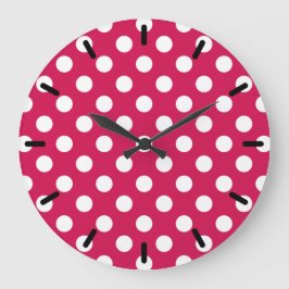 Grande Horloge Ronde Pois blancs sur cerise