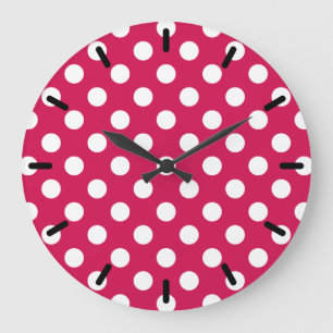 Grande Horloge Ronde Pois blancs sur cerise