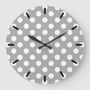 Grande Horloge Ronde Pois blancs sur gris