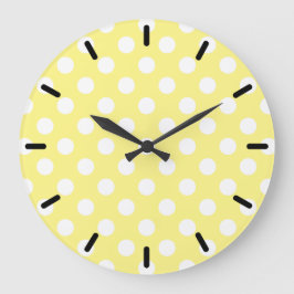Grande Horloge Ronde Pois blancs sur jaune citron