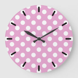 Grande Horloge Ronde Pois blancs sur rose pâle