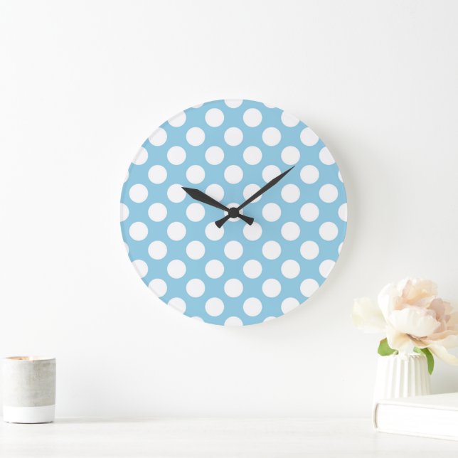 Grande Horloge Ronde Pois Bleus, Motif Pointe Polka, Points, Pointe (Maison)