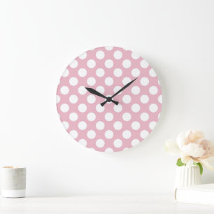 Grande Horloge Ronde Pois roses, Motif Pointe Polka, Points, Pointe