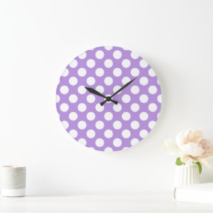 Grande Horloge Ronde Pois violets, Motif à points Polka, points, pointi