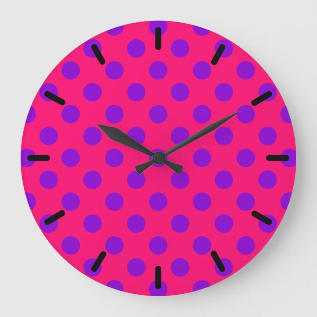 Grande Horloge Ronde Pois violets sur cerise (Recto)