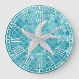 Grande Horloge Ronde Poisson blanc Aqua Verre marin Personnaliser