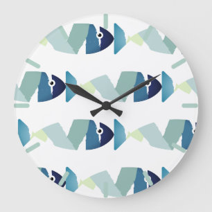 Grande Horloge Ronde Poisson bleu à la nage Abstraite