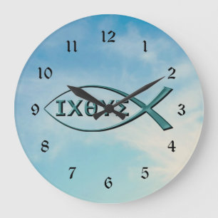Grande Horloge Ronde Poisson chrétien - Poisson Jésus