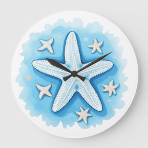 Grande Horloge Ronde Poisson étoilé en bleu