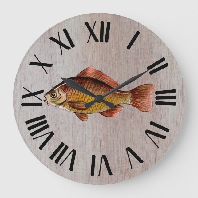 Grande Horloge Ronde Poisson Rustique En Bois (Recto)