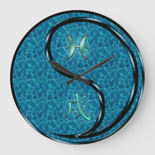 Grande Horloge Ronde Poissons & Chien d'Eau