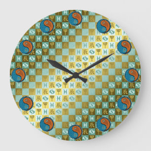 Grande Horloge Ronde Poissons & Dragon de Bois