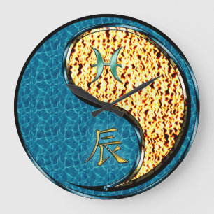 Grande Horloge Ronde Poissons & Dragon de Feu