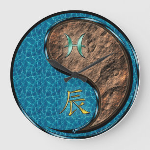 Grande Horloge Ronde Poissons & Dragon de Terre
