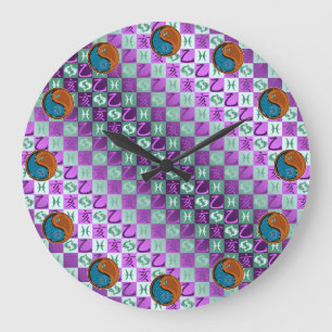 Grande Horloge Ronde Poissons & Sanglier de Bois