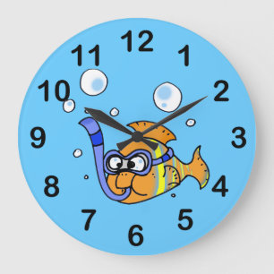Grande Horloge Ronde poissons tropicaux de bande dessinée