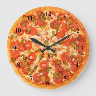 Grande Horloge Ronde Poivrons de jambon maison Pepperoni Pizza Time