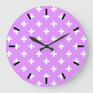 Grande Horloge Ronde Polka blanche croise sur lilas