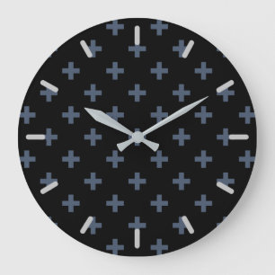 Grande Horloge Ronde Polka gris-bleu croise sur noir