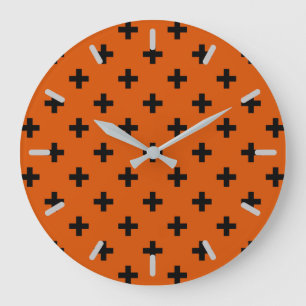 Grande Horloge Ronde Polka noire croise sur orange